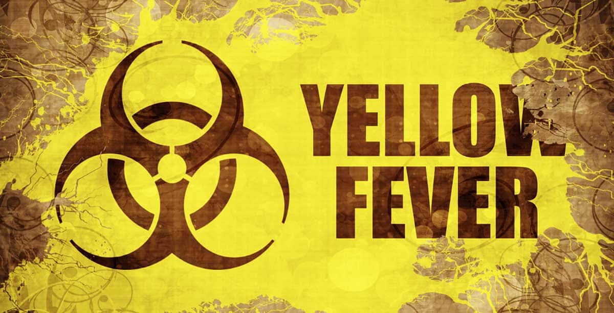 aviso em amarelo com desenho de perigo conra febre amarela